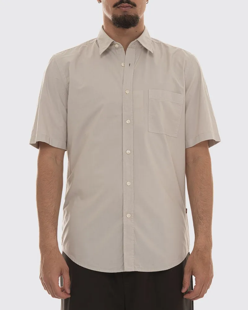 HUGO BOSS Kurzärmeliges Bowlinghemd aus Baumwollpopeline Beige
