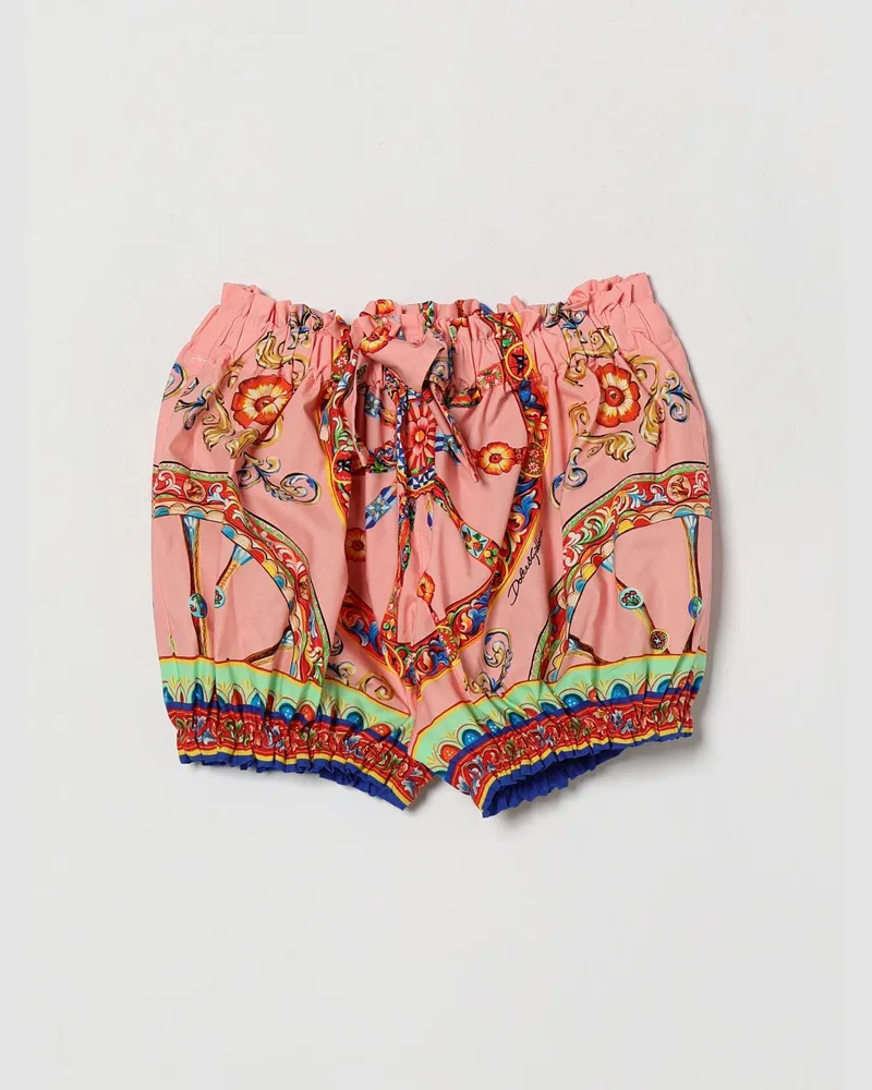 Dolce & Gabbana DOLCE  GABBANA Shorts Dolce & Gabbana für Mädchen aus Popeline mit Carretto-Siciliano-Print Pink