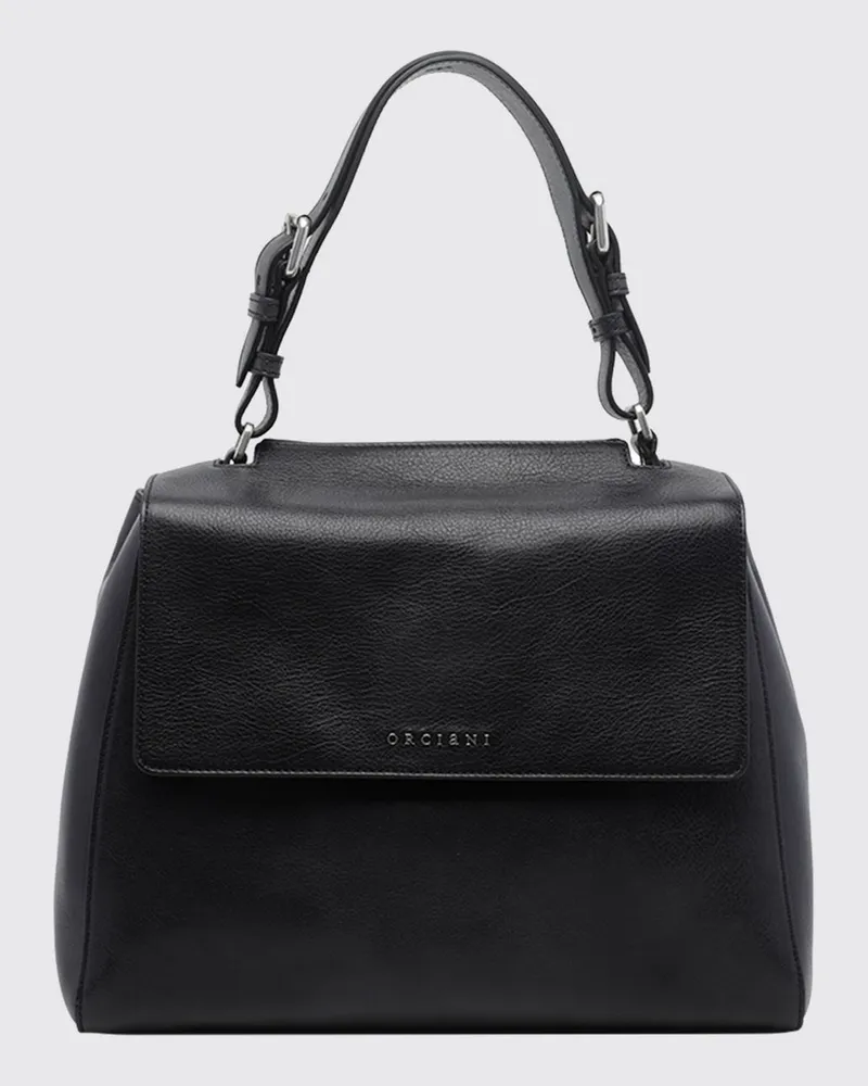 Orciani Sveva ausgestellte Kalbsleder-Handtasche mit abnehmbarem Riemen Schwarz