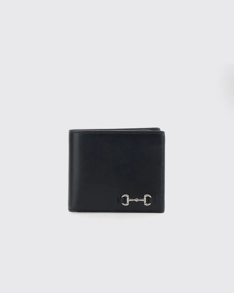 Gucci Horsebit-Brieftasche aus glattem Kalbsleder mit Geldscheinfach Schwarz