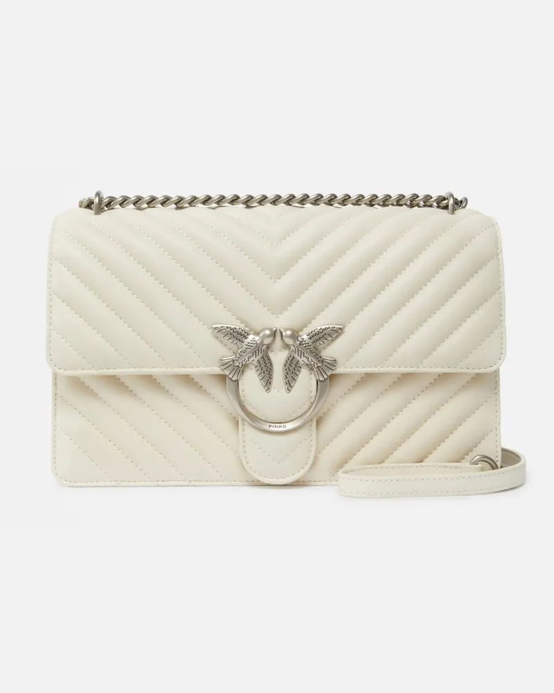 Pinko Love Bag One Tasche aus gestepptem Chevron-Nappaleder Weiss
