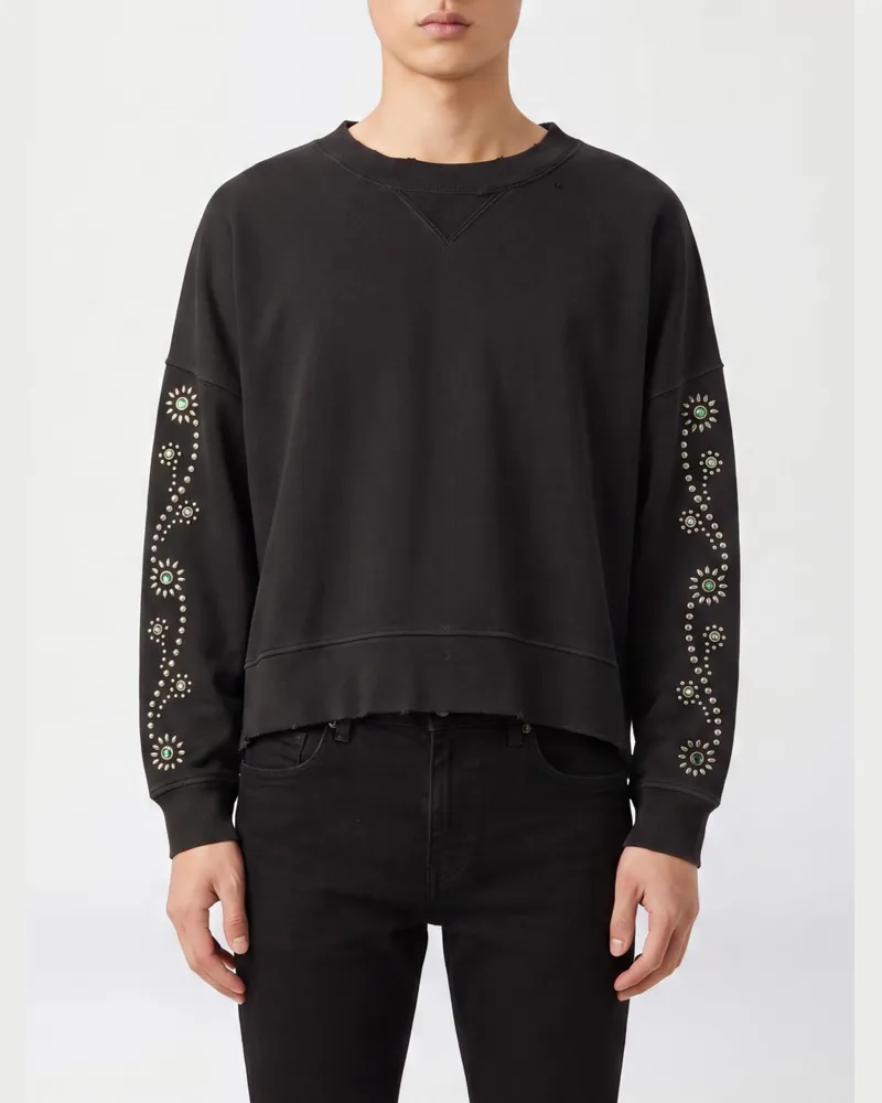 HTC Hollywood Trading Company Relaxed-Fit Baumwoll-Sweatshirt mit Nieten und Stickerei von Schwarz