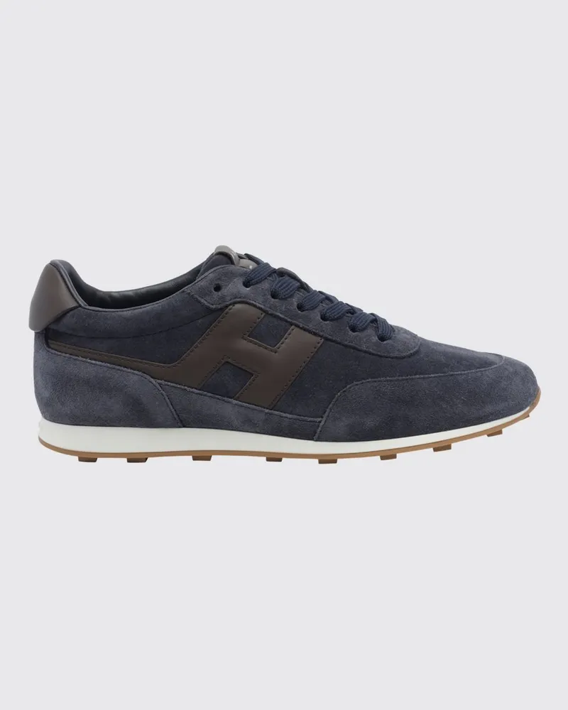 Hogan H699 Sneaker aus Kalbsleder und Veloursleder mit gezahnter Sohle Blau