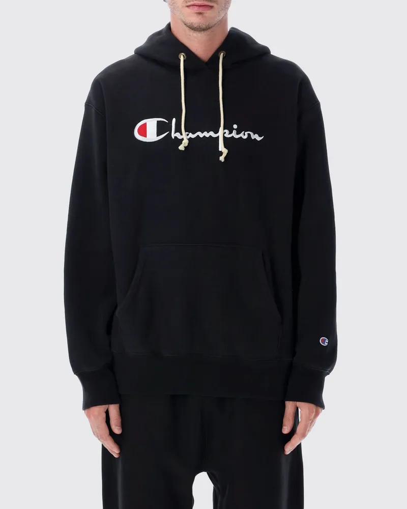 Champion Oversize-Hoodie aus Baumwolle mit Kontrastlogo Schwarz