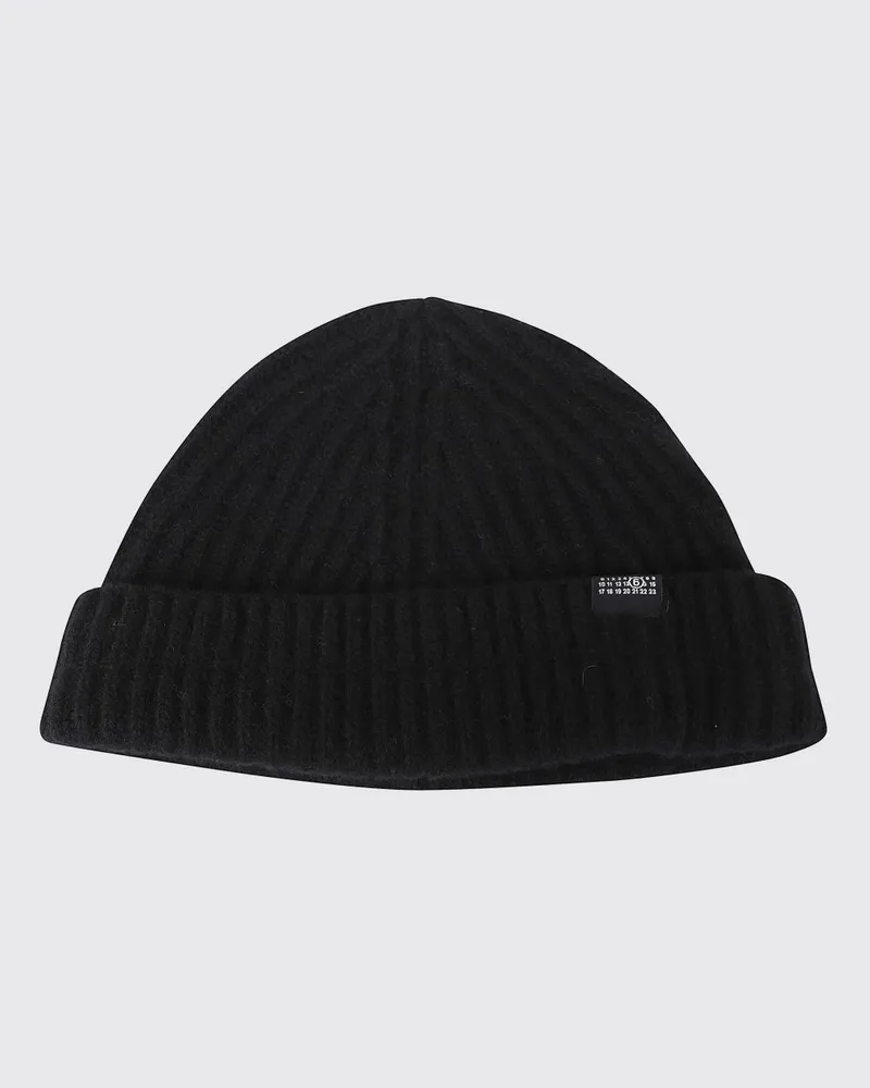 Maison Margiela Gerippte Woll-Beanie mit Umschlag und Numeric-Logo-Patch Schwarz