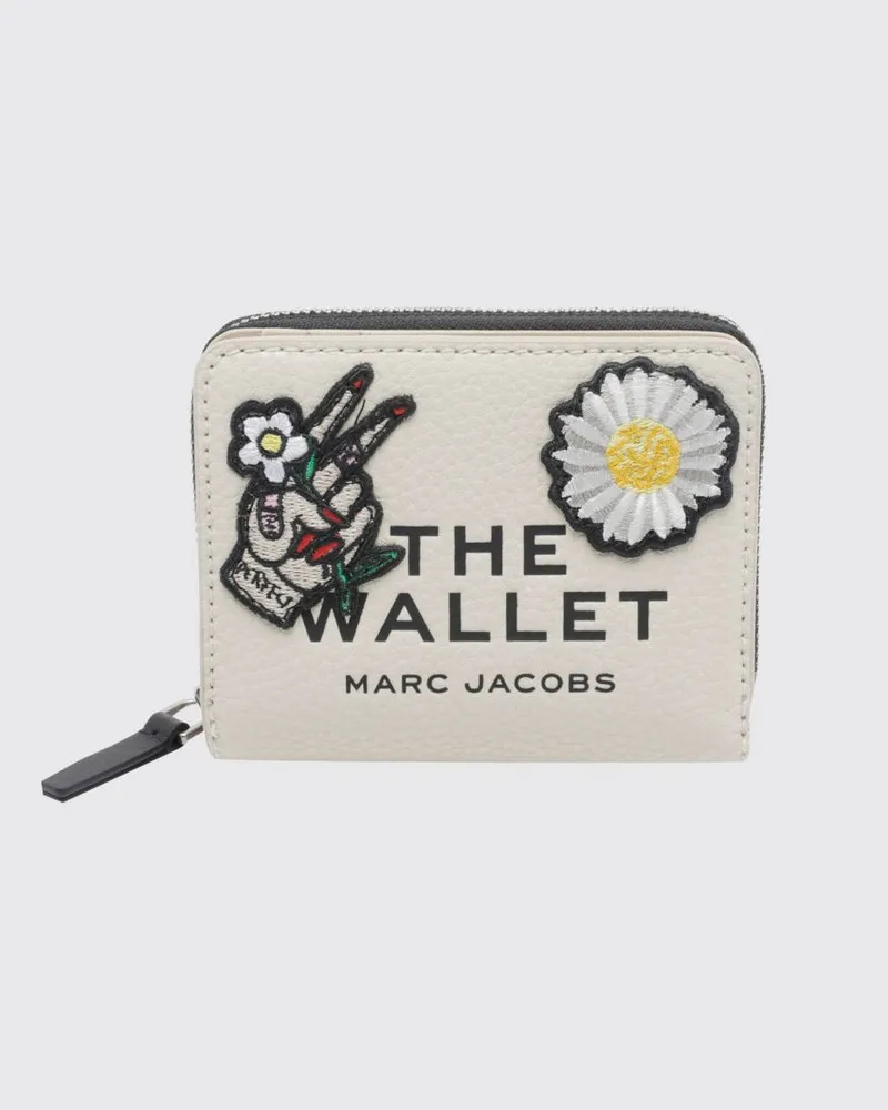 Marc Jacobs Kleine Brieftasche aus gehämmertem Leder mit gesticktem Logo Weiß