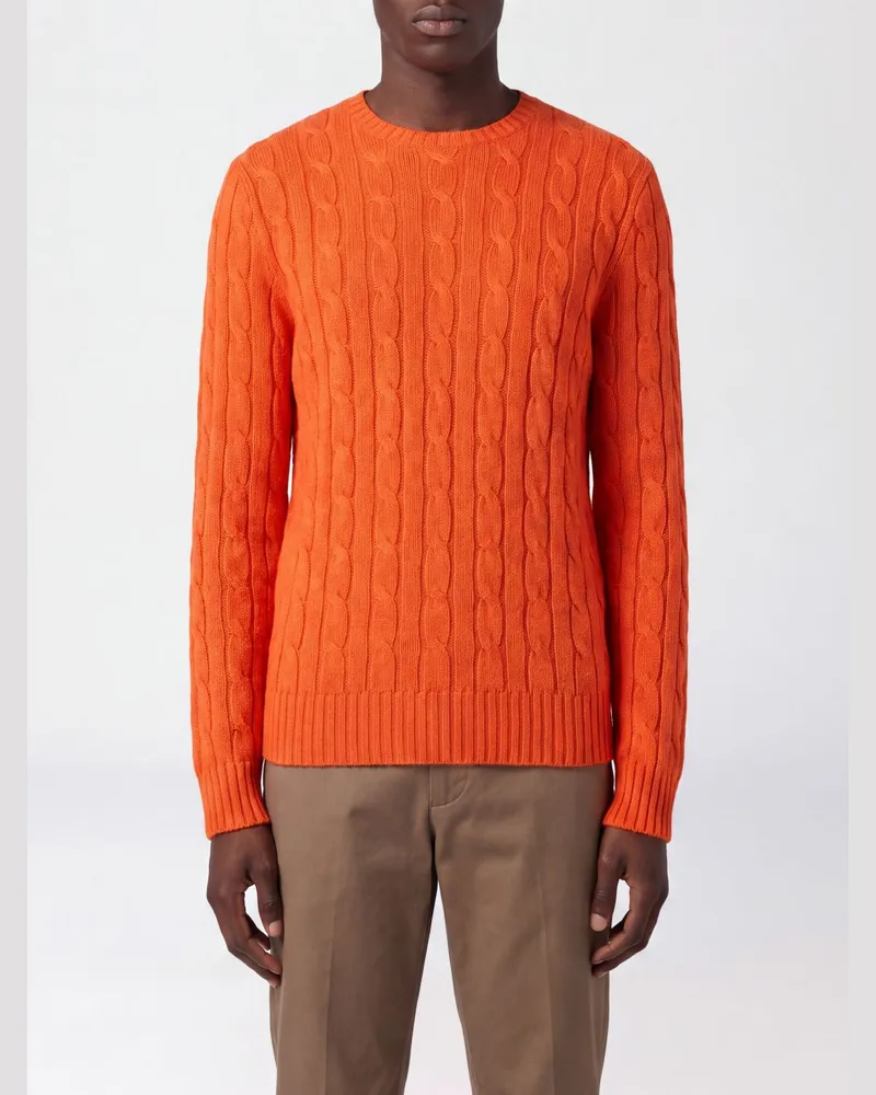 Ralph Lauren Zopfstrickpullover mit Rundhalsausschnitt aus 100% Kaschmir Orange