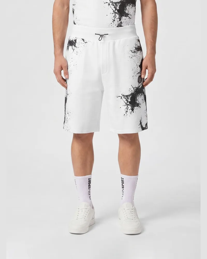 Philipp Plein Jogging-Shorts mit abstraktem Druck aus Jersey mit hoher Taille Weiß