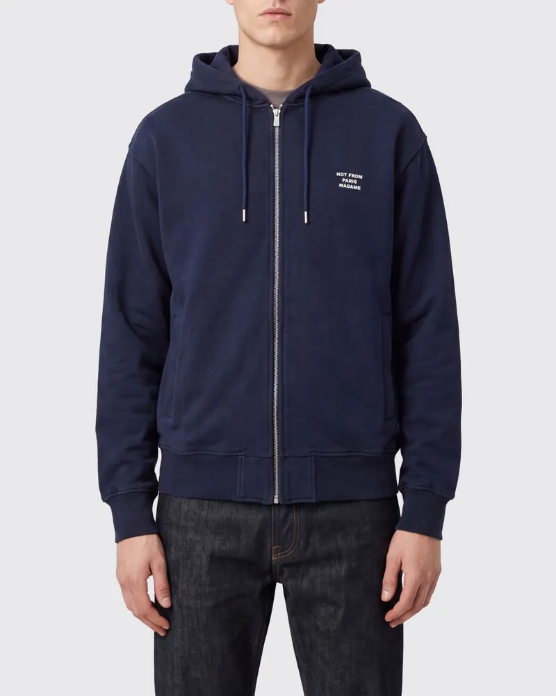 Drôle de Monsieur Baumwoll-Kapuzenjacke von mit Reißverschluss und gesticktem Logo Blau