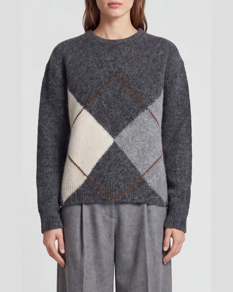 Semicouture Keira Wollpullover mit Argyle-Muster und Rundhalsausschnitt Braun