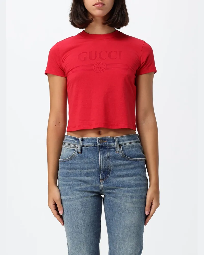 Gucci Cropped-T-Shirt aus Baumwolle mit Logo-Print und Slim-Fit-Passform Rot