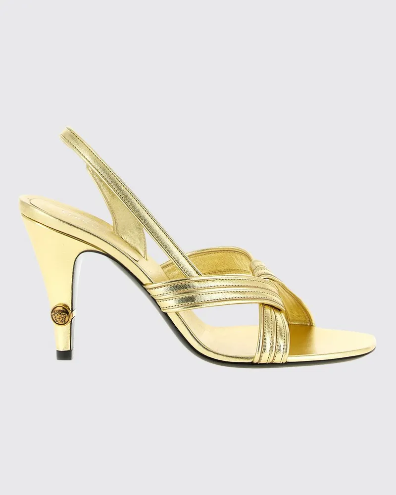 Versace Gianni Slingback-Sandalen aus laminiertem Nappaleder mit Medusa-Logo Gold