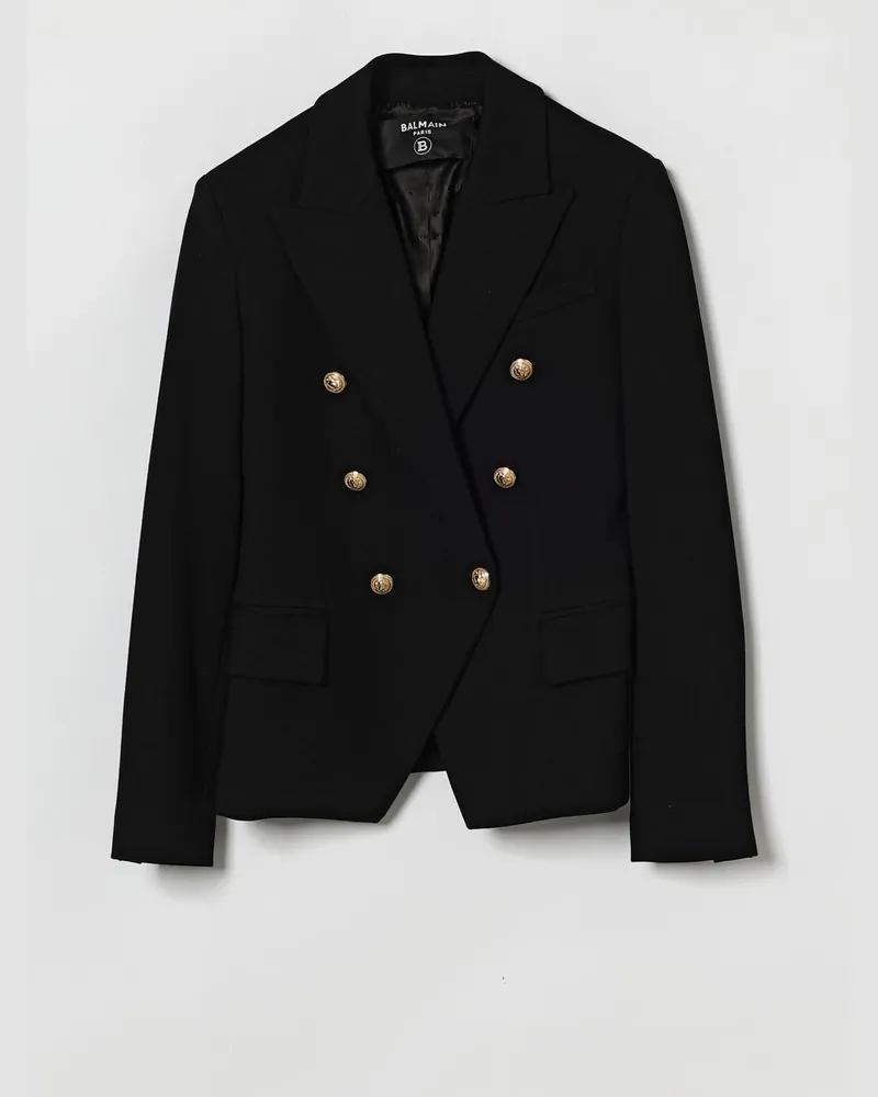 Balmain Zweireihiger Crêpe-Blazer Schwarz