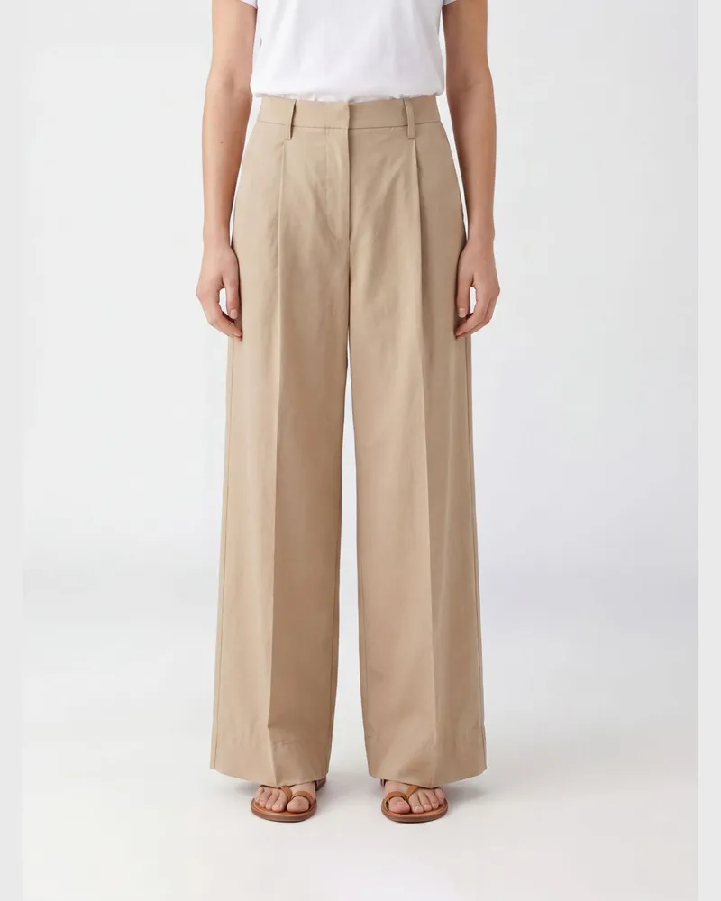 forte_forte Palazzo-Hose aus Baumwollmischung Beige