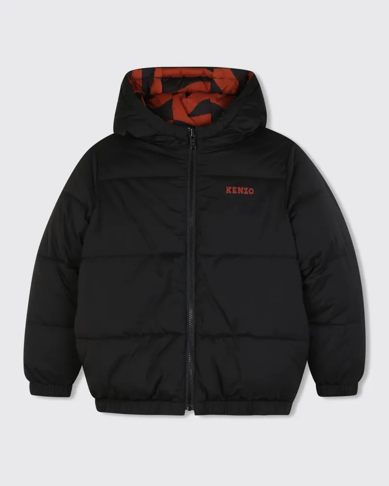 Kenzo Wendbare Daunenjacke für Jungen mit Kapuze und Animal-Print Schwarz
