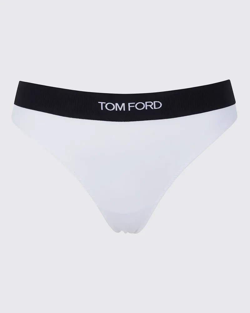 Tom Ford Stretch-Modal-Tanga mit kontrastierendem Logo-Jacquard-Elastikbund Weiß