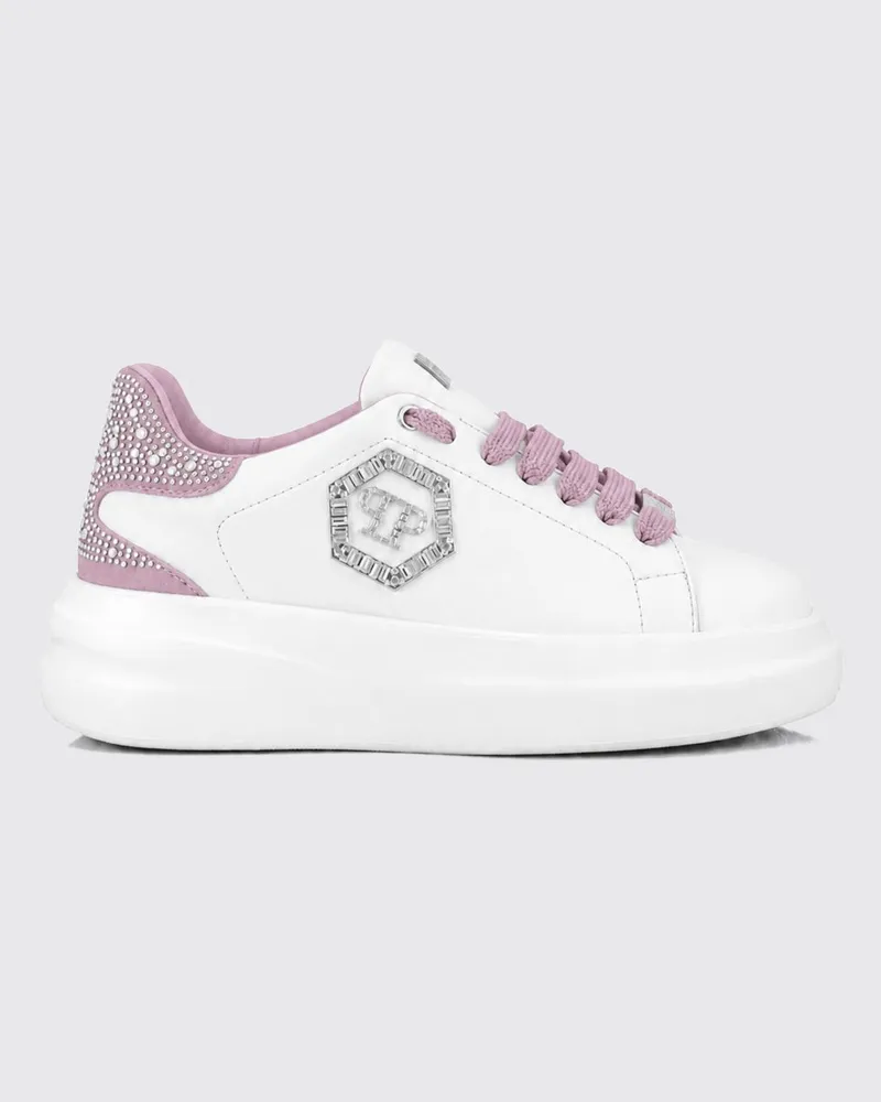 Philipp Plein Chunky-Sneaker aus Leder mit Hexagon-Logo und Strass Weiss