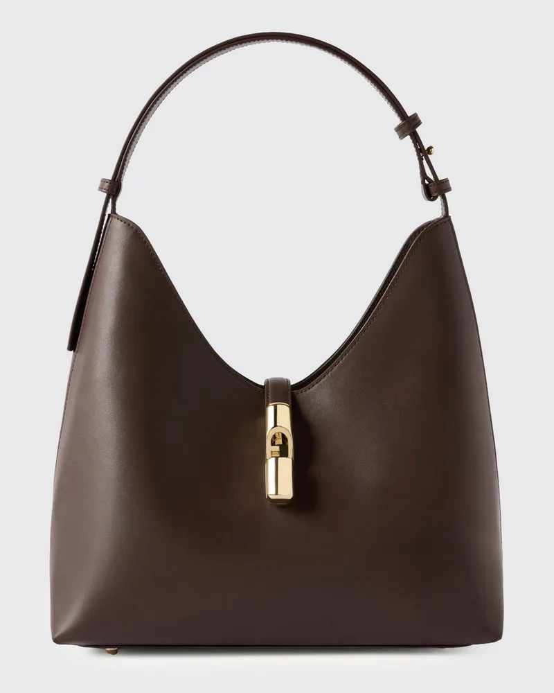 Furla Mittlere Goccia Schultertasche aus Glattleder mit verstellbarem Henkel Braun