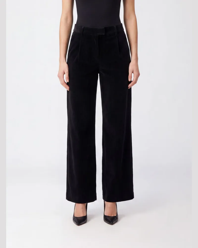 Brunello Cucinelli Maßgeschneiderte Wide-Leg-Hose aus Samt mit Monili-Stickerei Schwarz