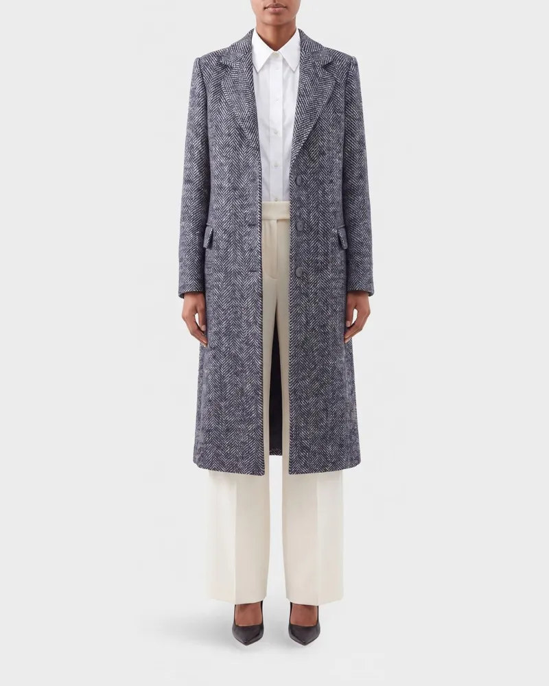 Tagliatore Einreihiger Wollmantel mit Chevron-Muster Schwarz