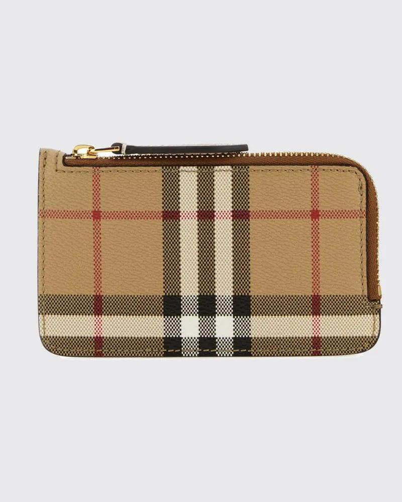 Burberry Kartenetui von aus Kalbsleder und beschichteter Baumwolle mit Vintage Check Beige