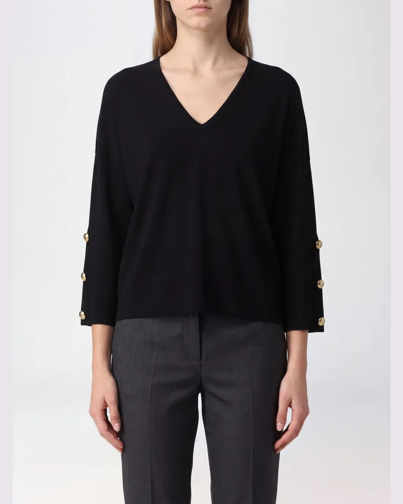 Max Mara Cropped-Bluse mit langen Ärmeln, V-Ausschnitt und überschnittenen Schultern Schwarz