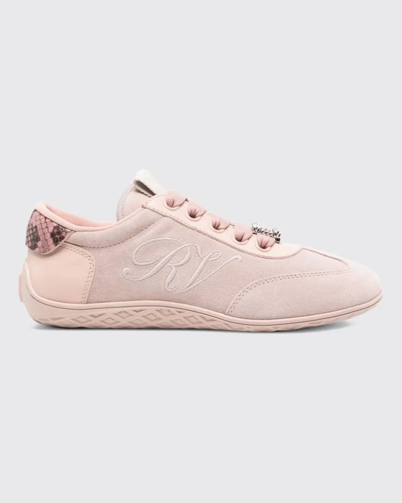 Roger Vivier Viv Low Sneaker aus Glatt- und Wildleder mit gesticktem Logo Beige