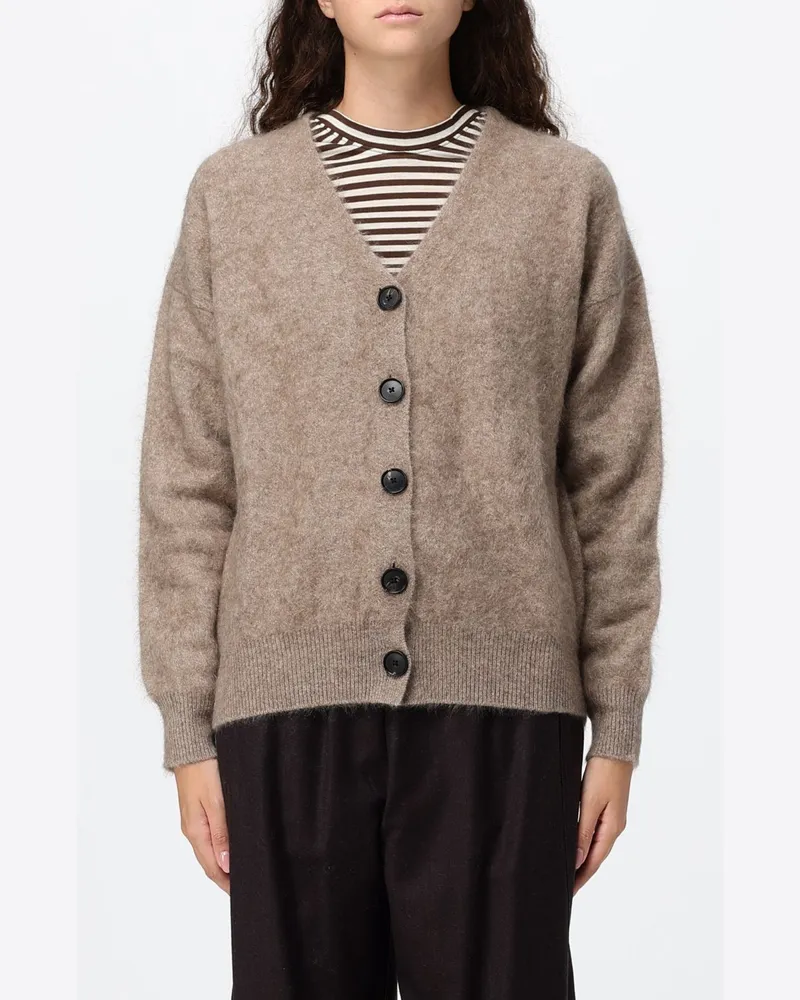 TELA Cardigan aus Kaschmir-Woll-Mischung mit V-Ausschnitt und überschnittenen Schultern Beige