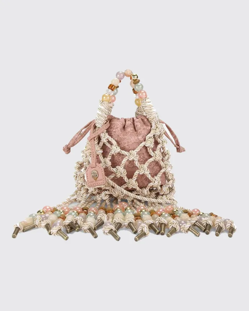 Kurt Geiger Mini-Handtasche aus bestickter Spitze mit Fransen Beige