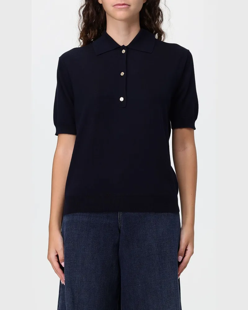 Max Mara Max Mara Kurzärmeliges Strick-Poloshirt aus einer Seiden-Kaschmir-Baumwoll-Mischung Blau