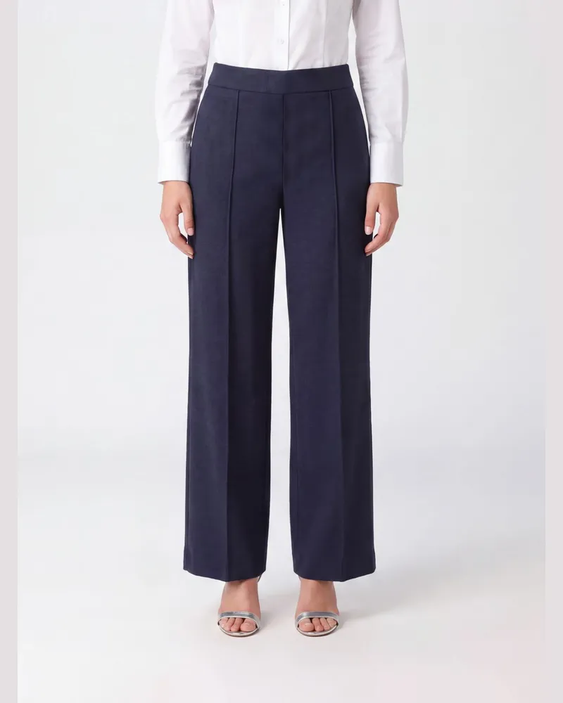 Semicouture Hoch taillierte Hose mit weitem Bein aus Stretch-Viskose-Jersey Schwarz