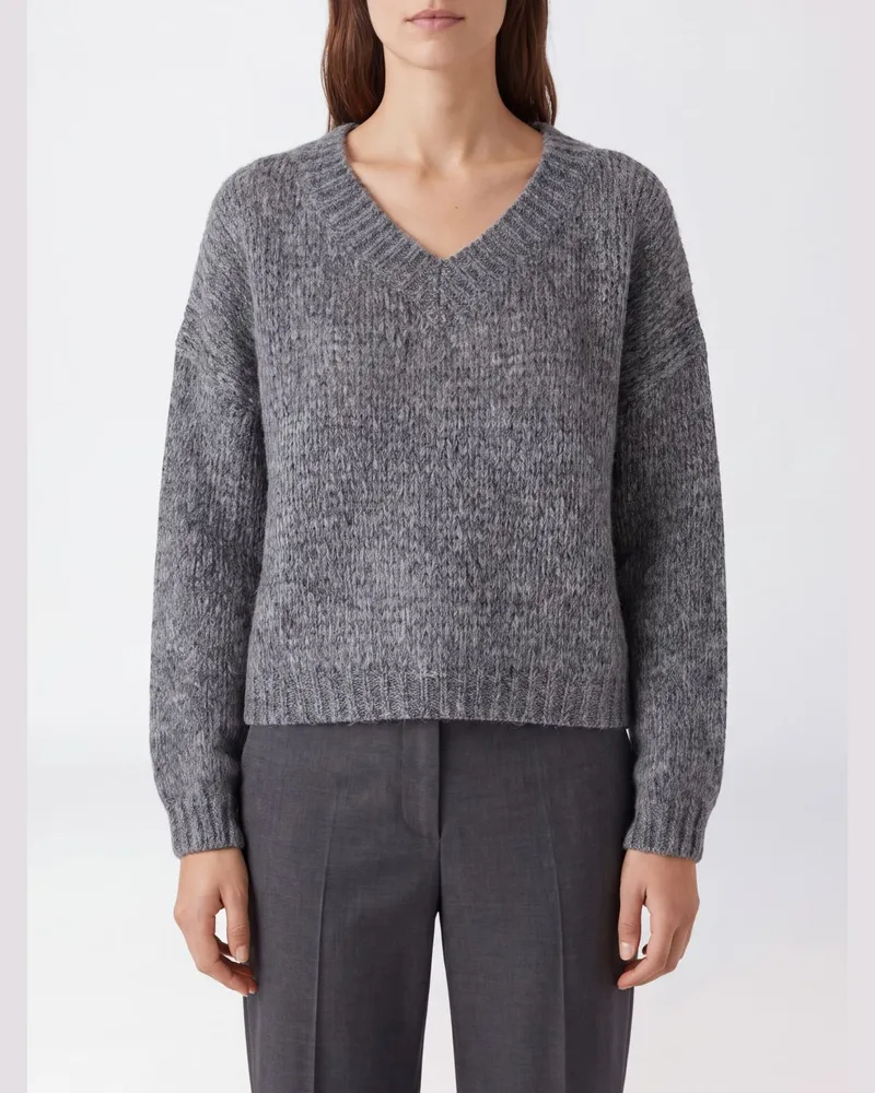 Roberto Collina V-Ausschnitt-Pullover aus Alpaka-Wollmischung mit Rippbündchen Grau