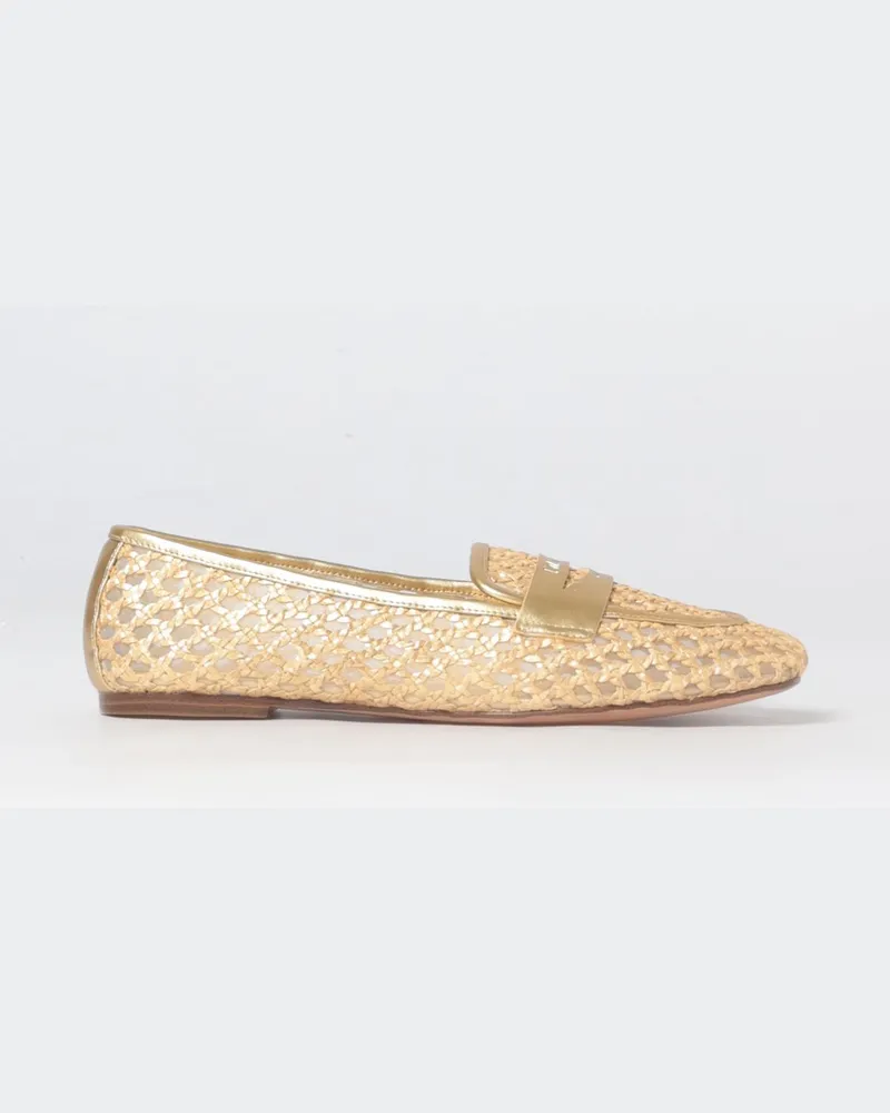 Twin-Set Loafer aus gewebtem Raffia mit laminierten Lederdetails Gold
