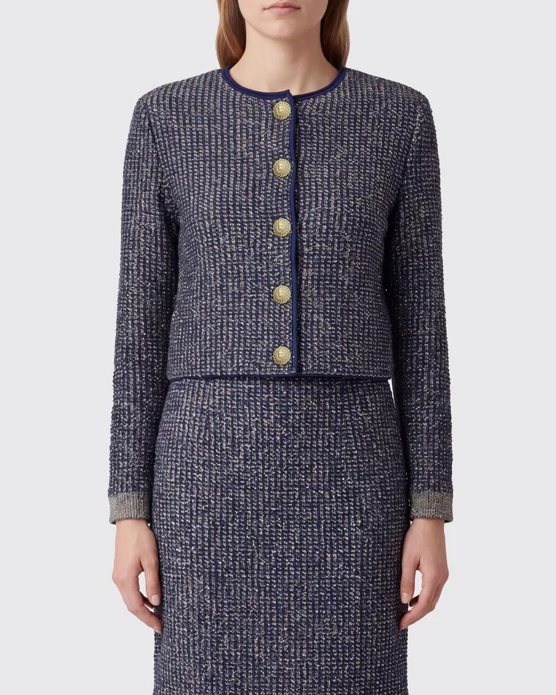 Balmain Zweifarbiger Bouclé-Cardigan von mit Rundhalsausschnitt und Metallknöpfen Sea