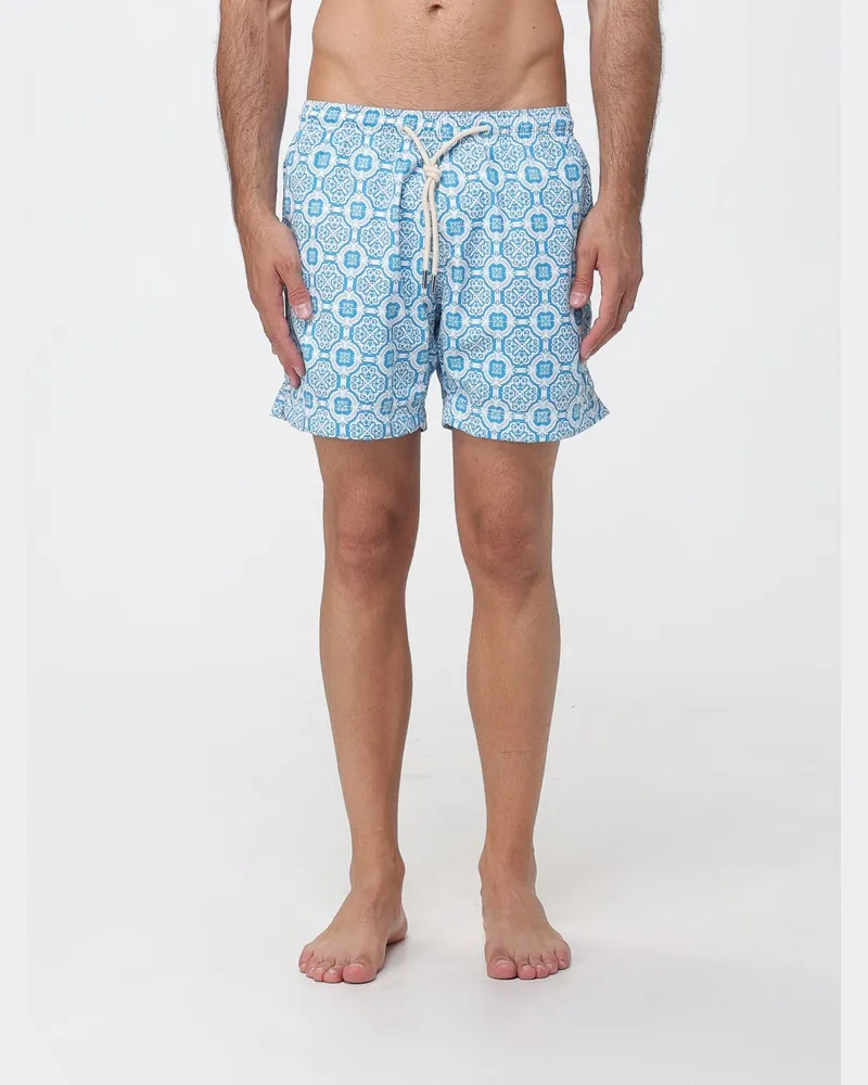PENINSULA Kurze Badeshorts mit ethnischem Muster und Kordelzug Hellblau