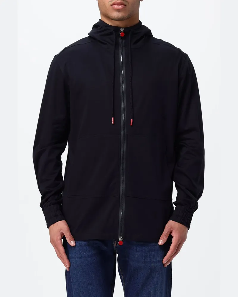 Kiton Baumwoll-Kapuzenjacke mit Reißverschluss und emailliertem Logo Blau