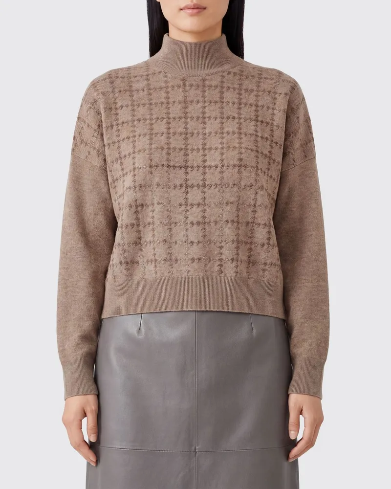 Brunello Cucinelli Locker geschnittener Rollkragenpullover aus reinem Kaschmir mit Pailletten Beige