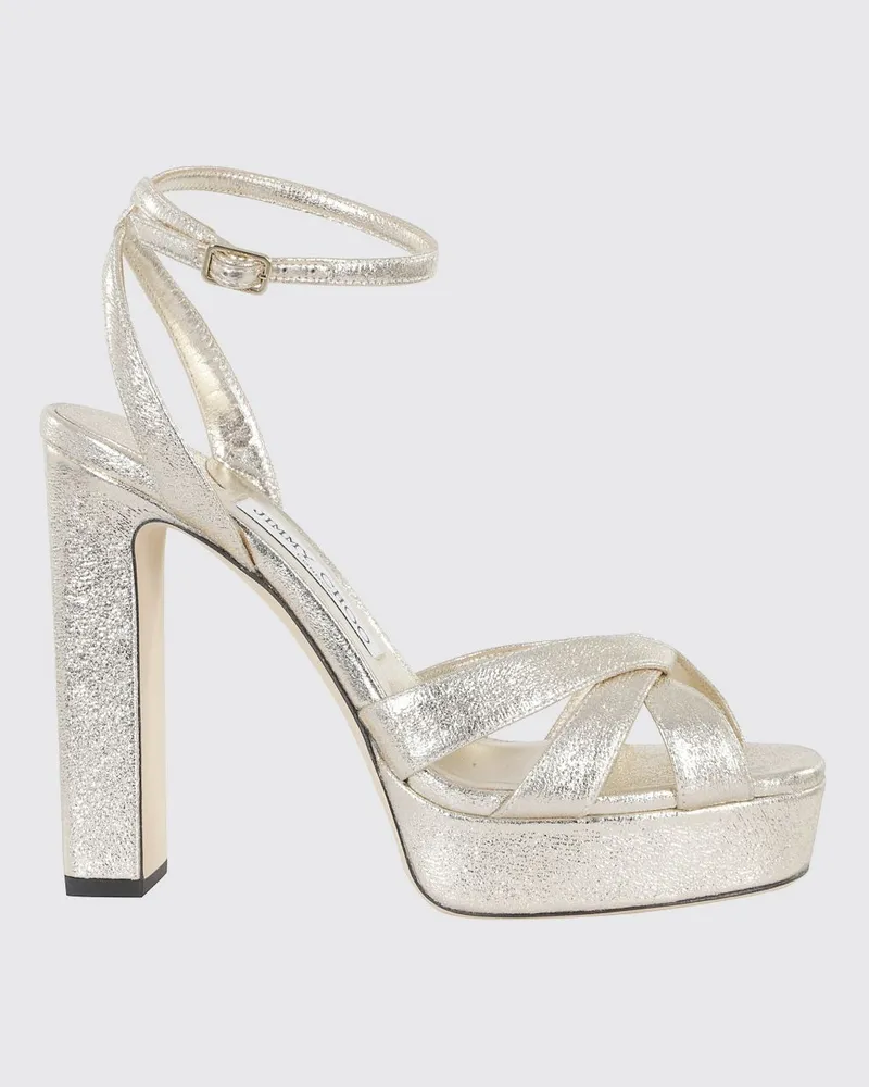 Jimmy Choo Kove Plateau-Sandalen aus laminiertem Nappaleder mit hohem Absatz Silber