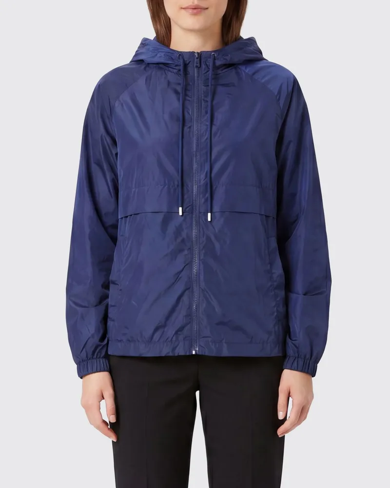 Semicouture Windbreaker-Jacke aus technischem Gewebe mit Kapuze und Reißverschluss Blau