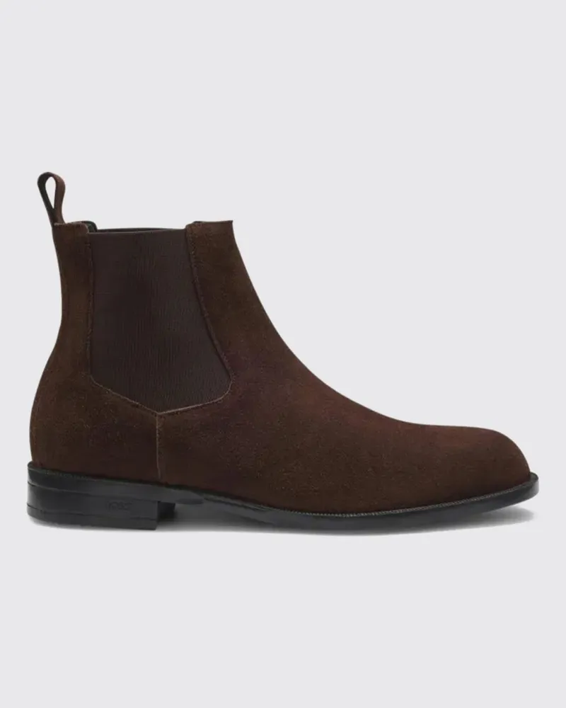HUGO BOSS Wildleder-Chelsea-Boots mit elastischem Knöchel und Zuglasche Braun