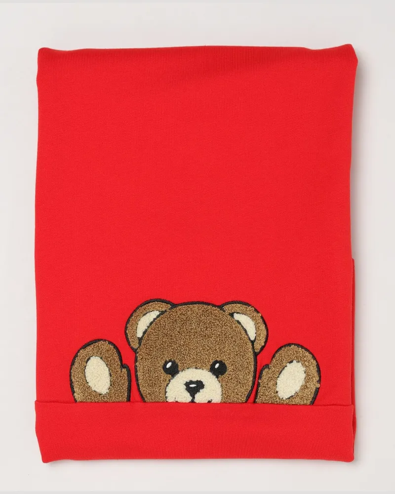 Moschino Gepolsterte Babydecke aus Baumwolle mit Teddybär-Print Rot