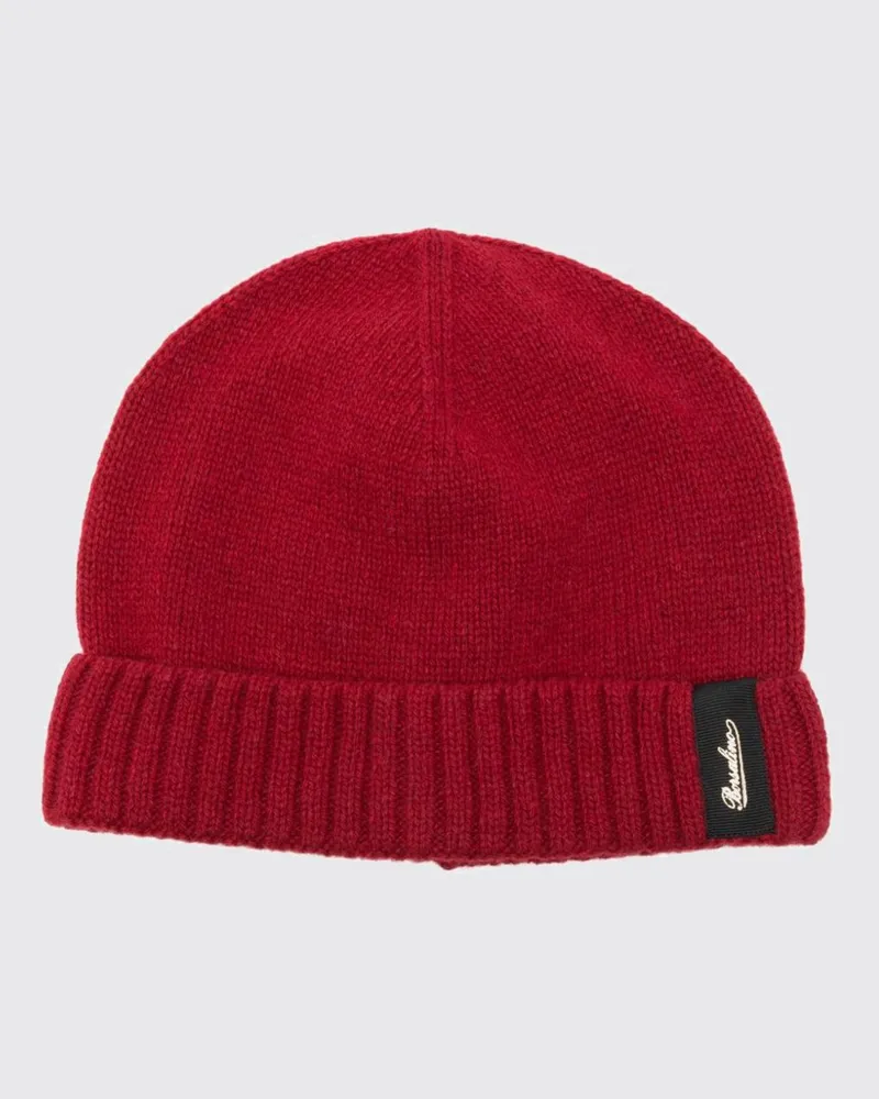 Borsalino Kaschmir-Beanie-Mütze mit Umschlag und Logo-Patch Burgunderrot