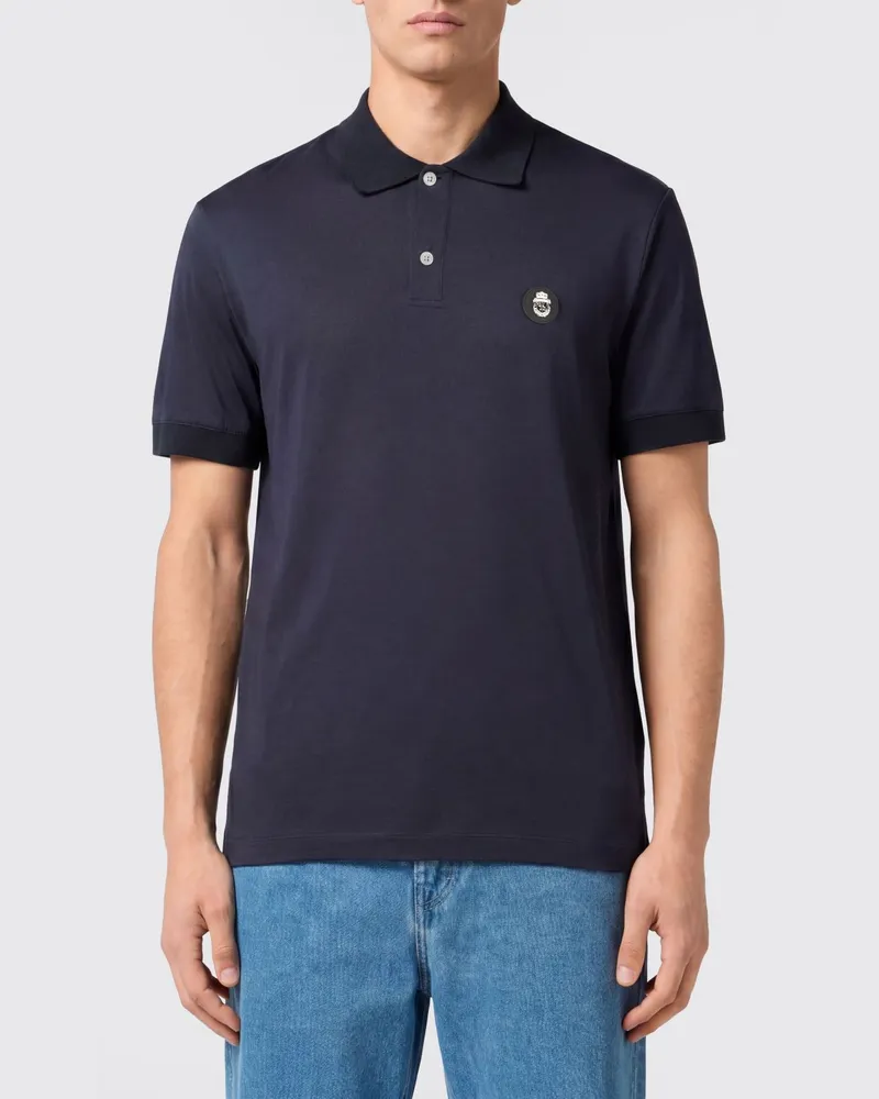 Billionaire Kurzärmeliges Baumwoll-Poloshirt mit appliziertem Logo Blau