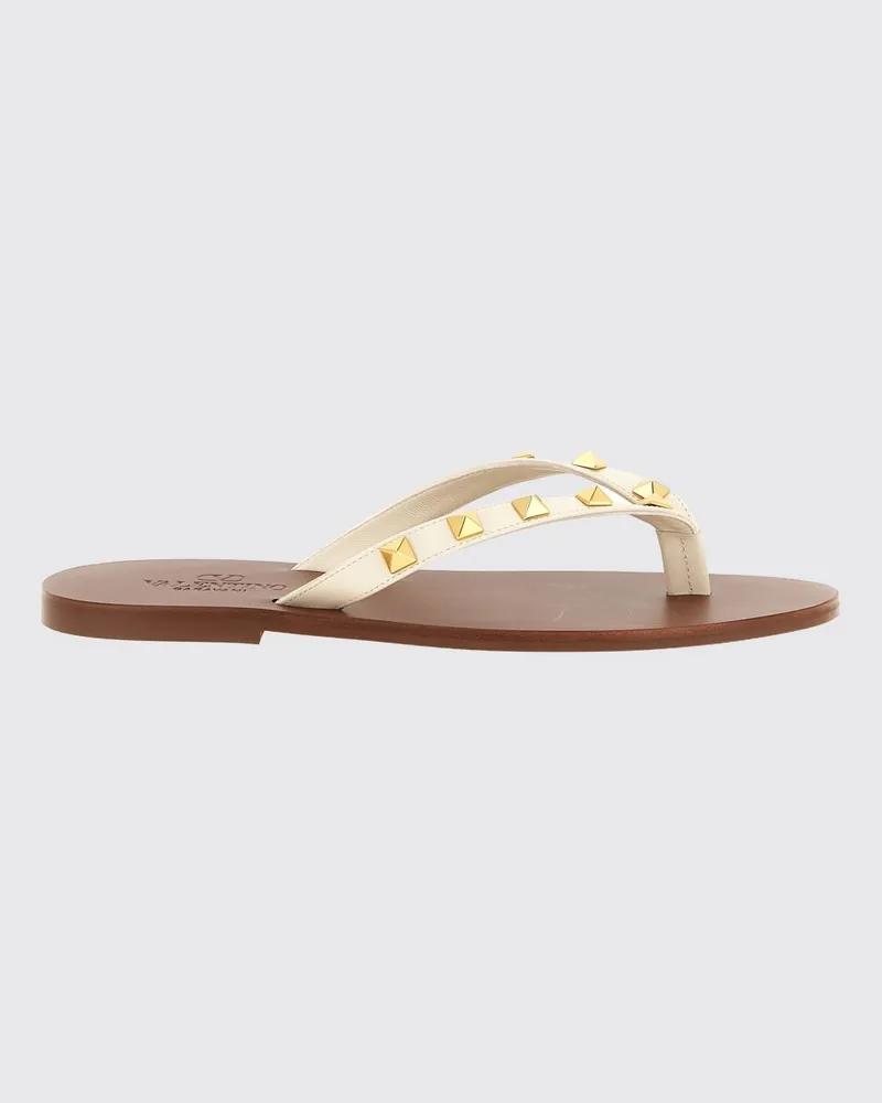 Valentino Garavani Rockstud Flache Zehentrenner-Sandalen aus Leder mit Nieten Weiß