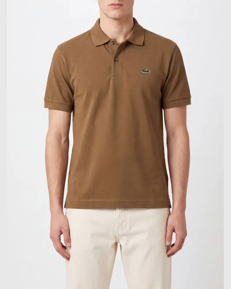 Lacoste Klassisches kurzärmeliges Baumwoll-Poloshirt von mit Logo-Patch Braun