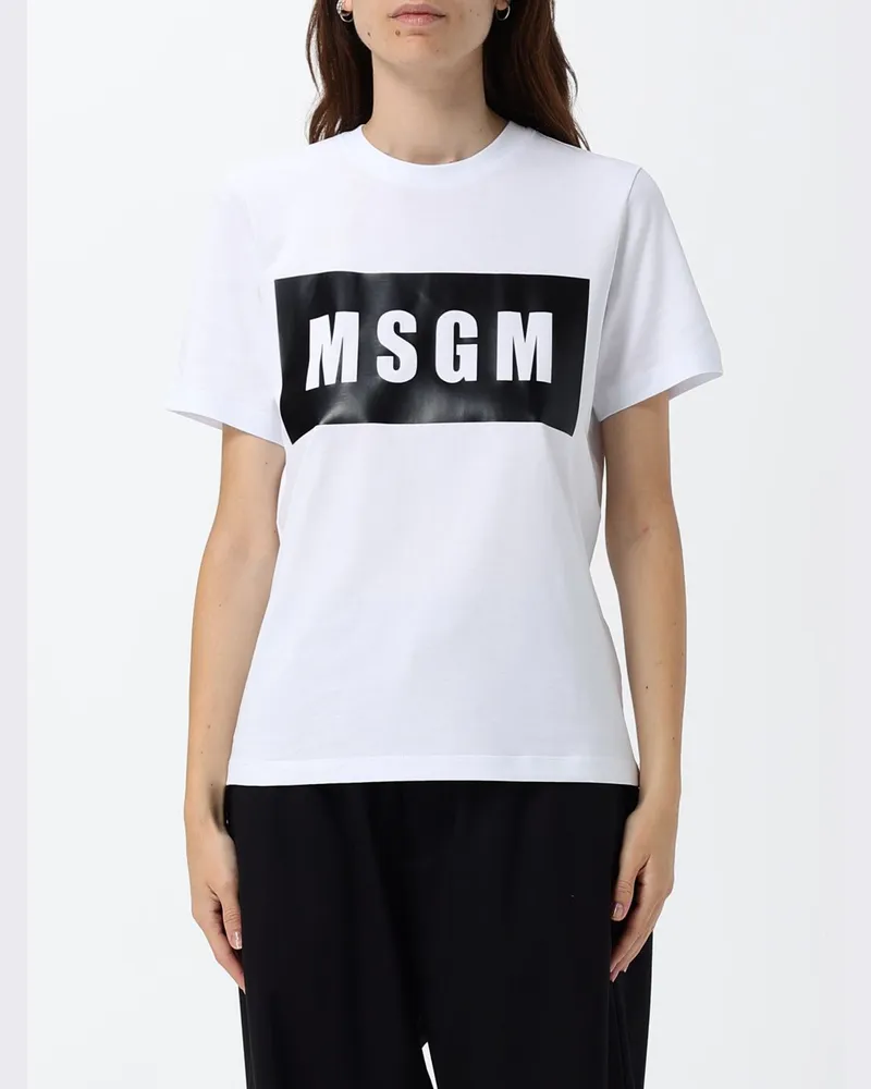MSGM Kurzärmeliges Baumwoll-T-Shirt von mit Logo-Print auf der Vorderseite Weiß