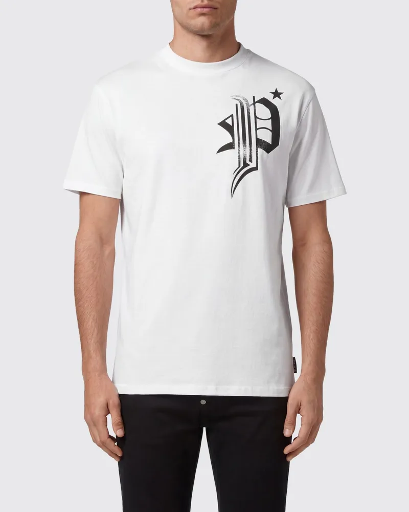 Philipp Plein Baumwoll-T-Shirt mit Grafik-Print und Logo hinten Weiß