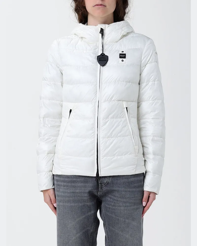 Blauer Nylon-Daunenjacke Weiß