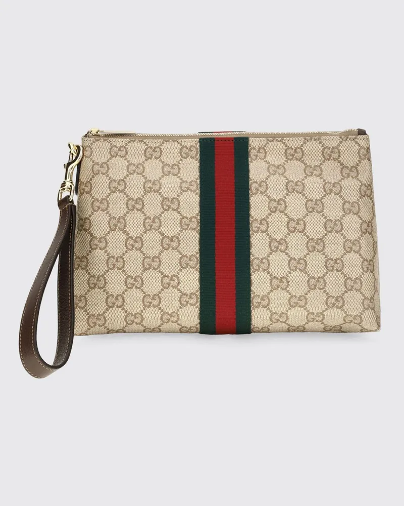 Gucci Dokumentenmappe aus Jacquard-Gewebe mit GG-Monogramm und Streifen Sand