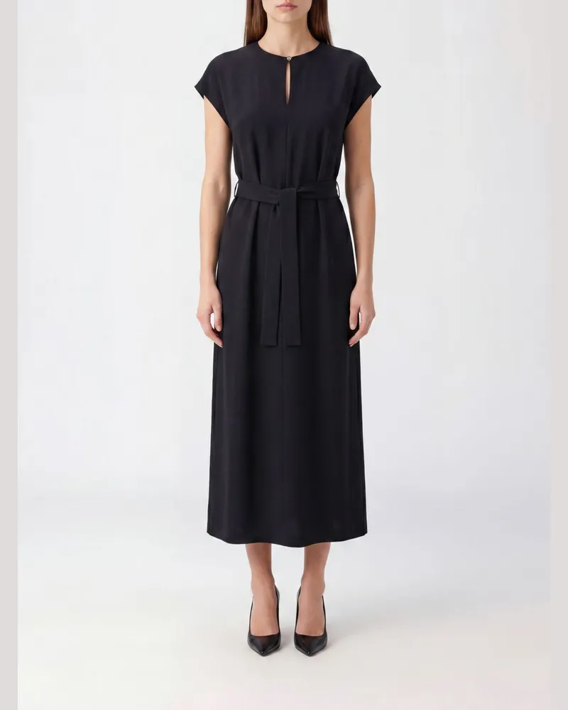 Max Mara A-Linien-Midikleid aus Stretch-Viskose mit Bindegürtel Braun